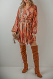 Orange Boho Paisley Mini Dress