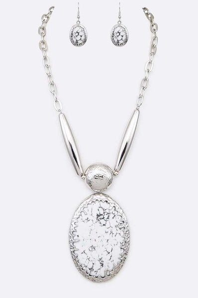 Large Stone Pendant Necklace Set