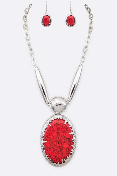 Large Stone Pendant Necklace Set