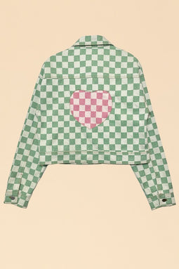 Checkered Heart Denim Jacket