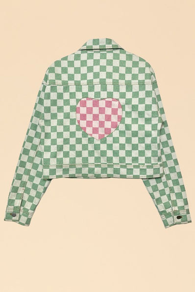 Checkered Heart Denim Jacket