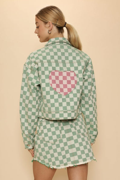 Checkered Heart Denim Jacket