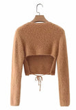 Fuzzy open back cropped sweater