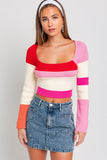 Long Sleeve Color Block Stripe Knit Top