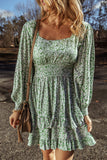 Green Floral Tiered Ruffled Mini Dress
