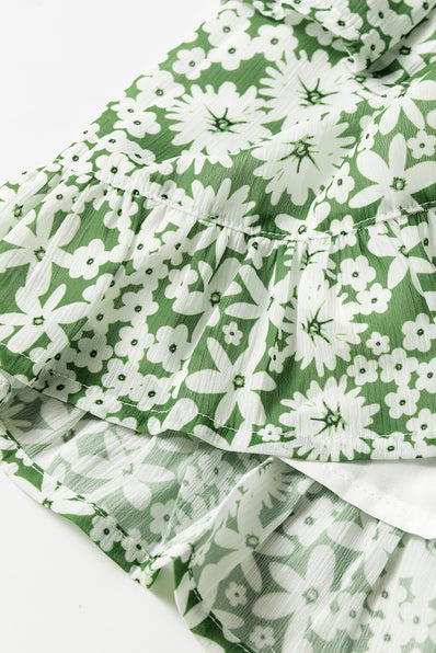 Green Floral Tiered Ruffled Mini Dress