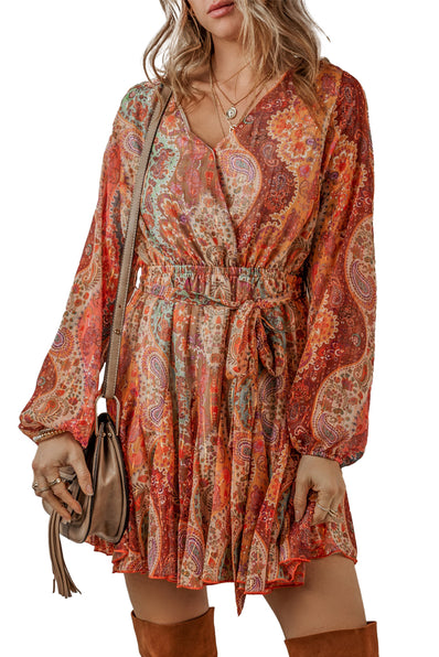 Orange Boho Paisley Mini Dress