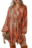 Orange Boho Paisley Mini Dress