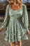 Green Floral Tiered Ruffled Mini Dress