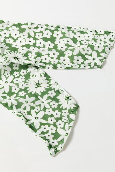 Green Floral Tiered Ruffled Mini Dress