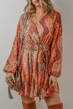 Orange Boho Paisley Mini Dress