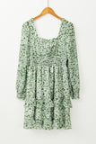 Green Floral Tiered Ruffled Mini Dress