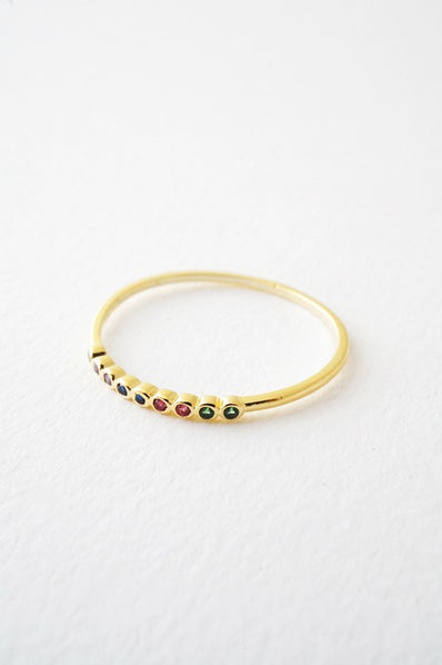 Rainbow Tiny Crystal Bezel Ring