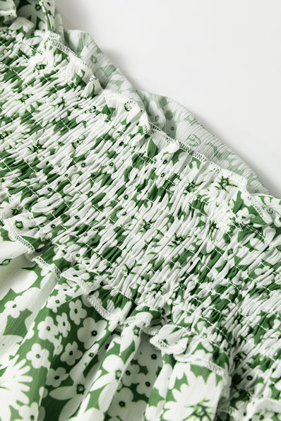 Green Floral Tiered Ruffled Mini Dress