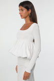White U Neck Bubble Hem Blouse