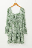 Green Floral Tiered Ruffled Mini Dress