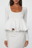 White U Neck Bubble Hem Blouse