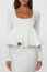 White U Neck Bubble Hem Blouse