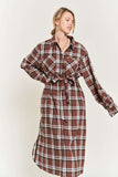 PLAID PRINT COLLAR LONG SHIRT DRESS PLUS