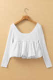 White U Neck Bubble Hem Blouse