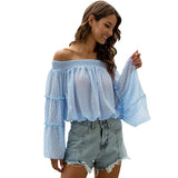 Womens Printed Smocked Off The Shoulder Tops