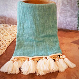 Ocean Blue Tasseled Throw Blanket