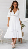 White Deep-V Boho Dress