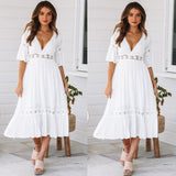 White Deep-V Boho Dress