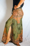 Olive Green & Orange Split Harem Pants