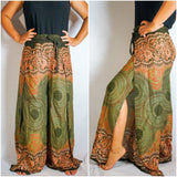 Olive Green & Orange Split Harem Pants