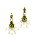 Green Swarovski & Pearls Chandelier Earrings